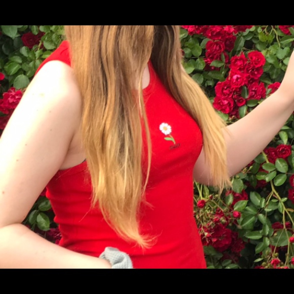 red daisy cropped tank top